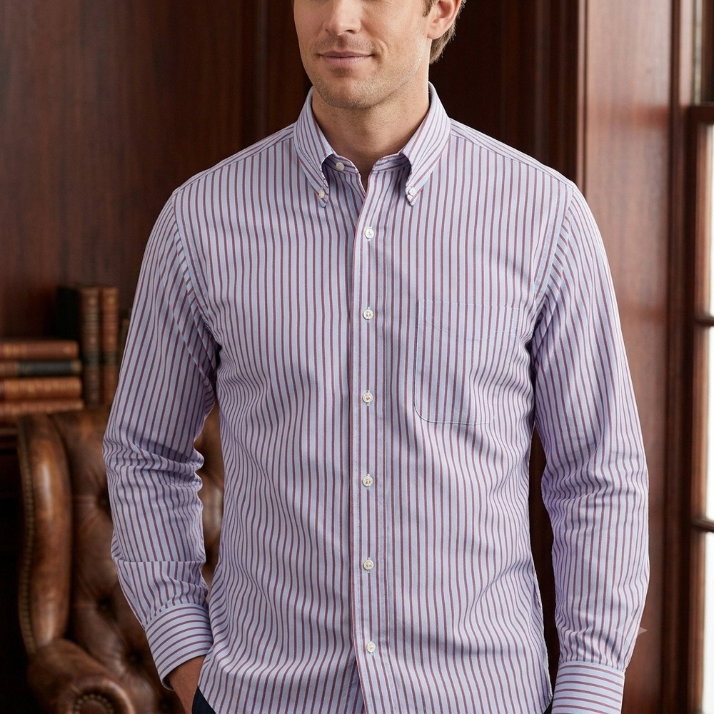 NEW Brooks Brothers The Friday Shirt Mens XL Blue Burgundy Striped Long Sleeve